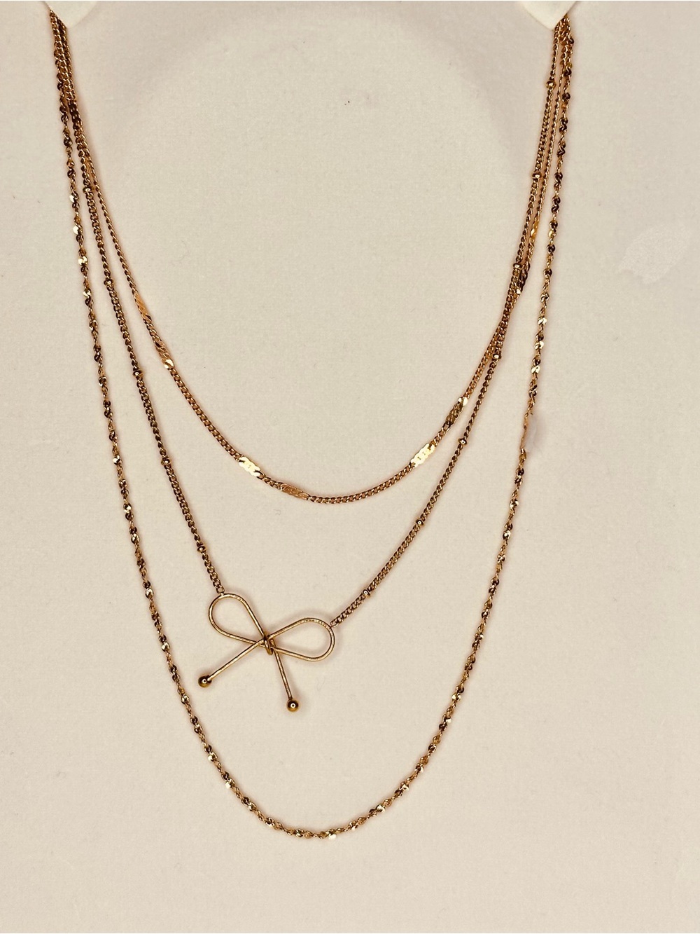 3 Pc Layered Rose Gold Tone Necklace Set | Monet | Adjustable Bow Necklace - Picture 4 of 13